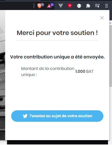 Un an avec le navigateur Brave | Faire un don de BAT avec Brave est très simple et intuitif